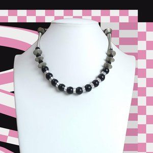 Black Beaded Mixed Metal Collar Statement Necklace